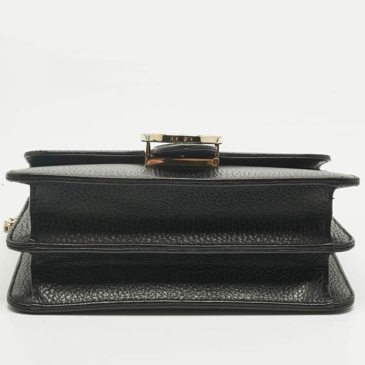 Pre Owned Gucci Black Leather Dollar Interlocking G Flap Chain Shoulder Bag