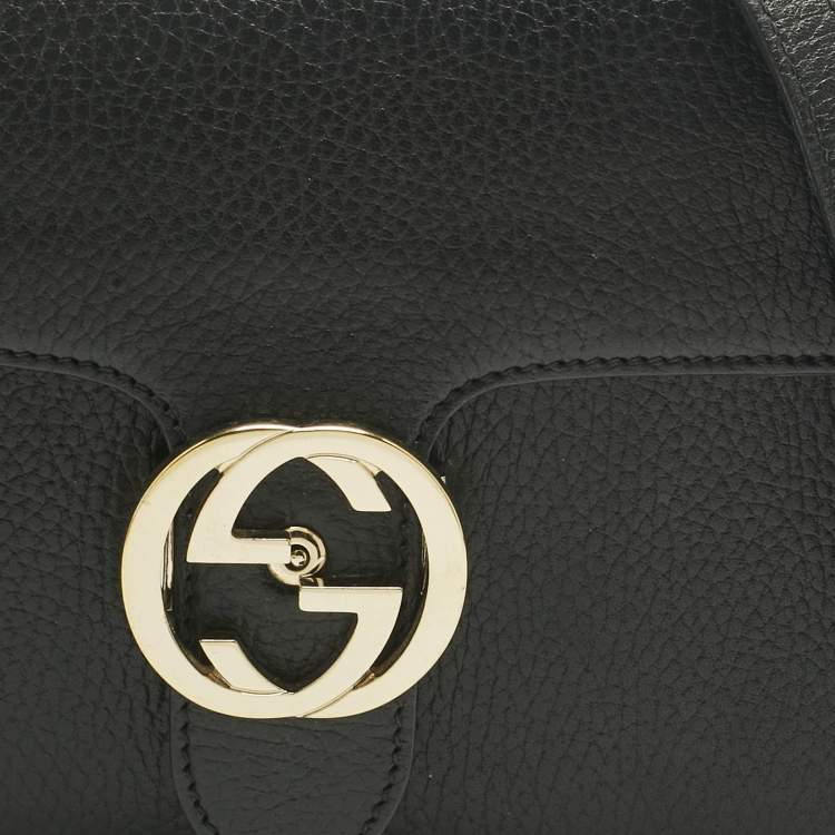 Pre Owned Gucci Black Leather Dollar Interlocking G Flap Chain Shoulder Bag