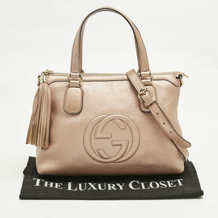 Pre Owned Gucci Rose Gold Leather Soho Working Tote