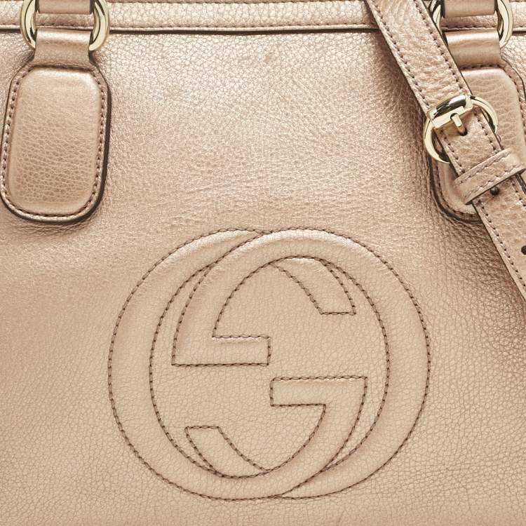 Pre Owned Gucci Rose Gold Leather Soho Working Tote