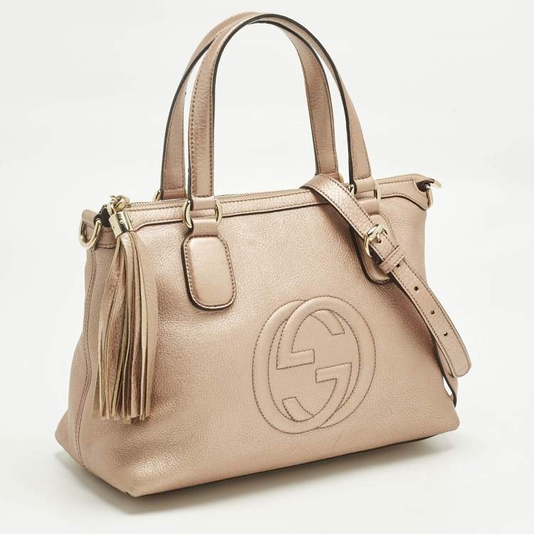 Pre Owned Gucci Rose Gold Leather Soho Working Tote