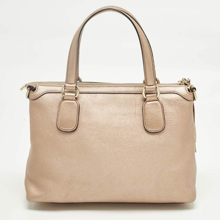Pre Owned Gucci Rose Gold Leather Soho Working Tote