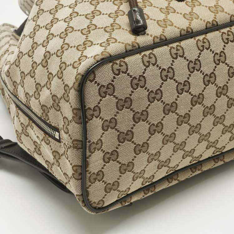 Pre Owned Gucci Beige/Brown GG Canvas and Leather Drawstring Backpack