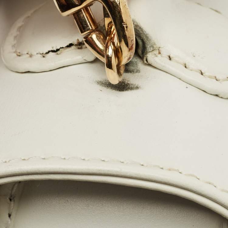 Pre Owned Gucci White Leather Centennial Bamboo Top Handle Bag