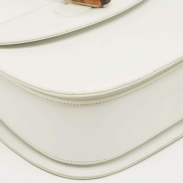 Pre Owned Gucci White Leather Centennial Bamboo Top Handle Bag
