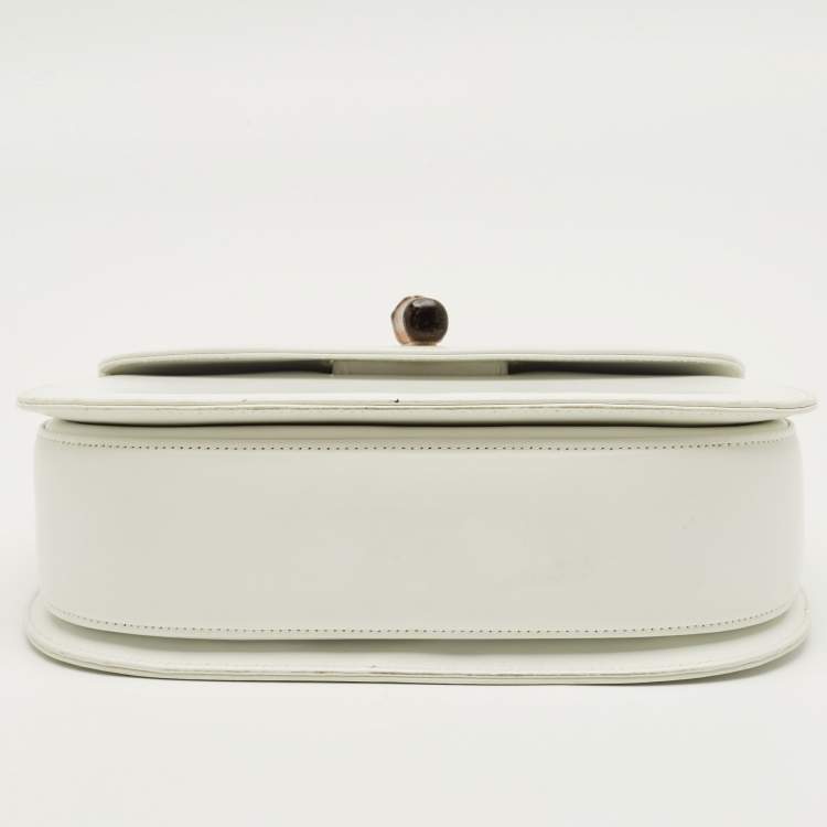 Pre Owned Gucci White Leather Centennial Bamboo Top Handle Bag