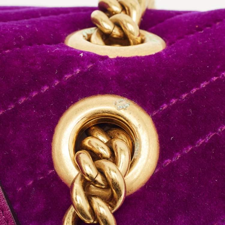 Pre Owned Gucci Purple Matelasse Velvet Small GG Marmont Shoulder Bag