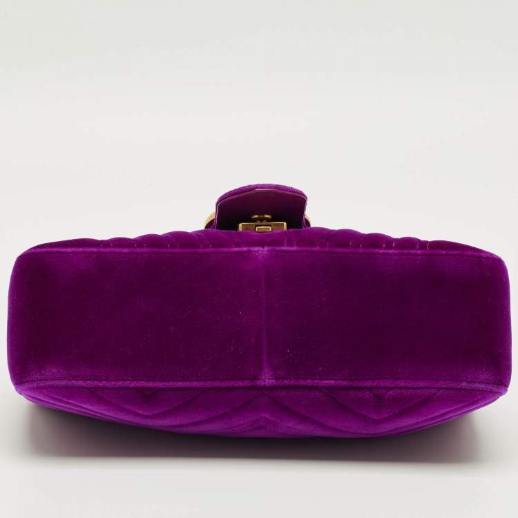 Pre Owned Gucci Purple Matelasse Velvet Small GG Marmont Shoulder Bag