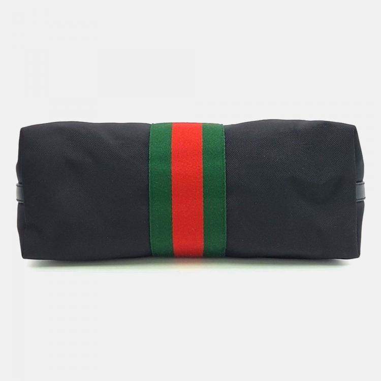 Pre Owned Gucci Black Leather Techno Web Canvas Tote and Shoulder Bag