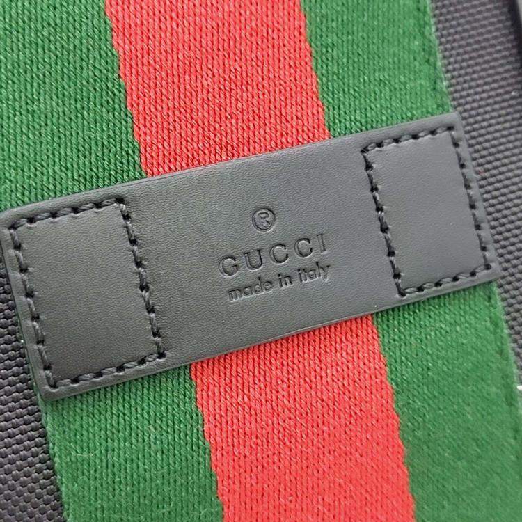 Pre Owned Gucci Black Leather Techno Web Canvas Tote and Shoulder Bag