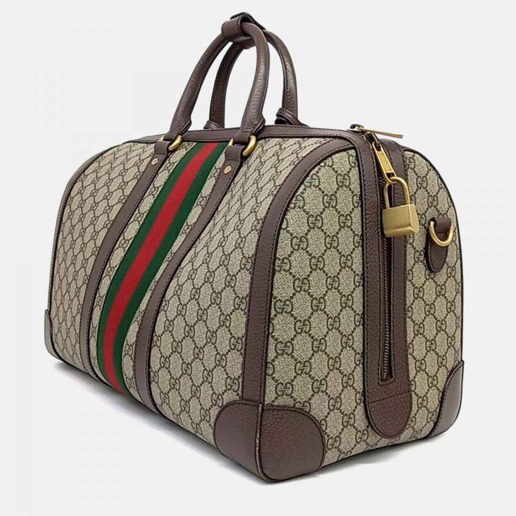 Pre Owned Gucci Beige Coated Canvas Savoy Small Duffel Bag