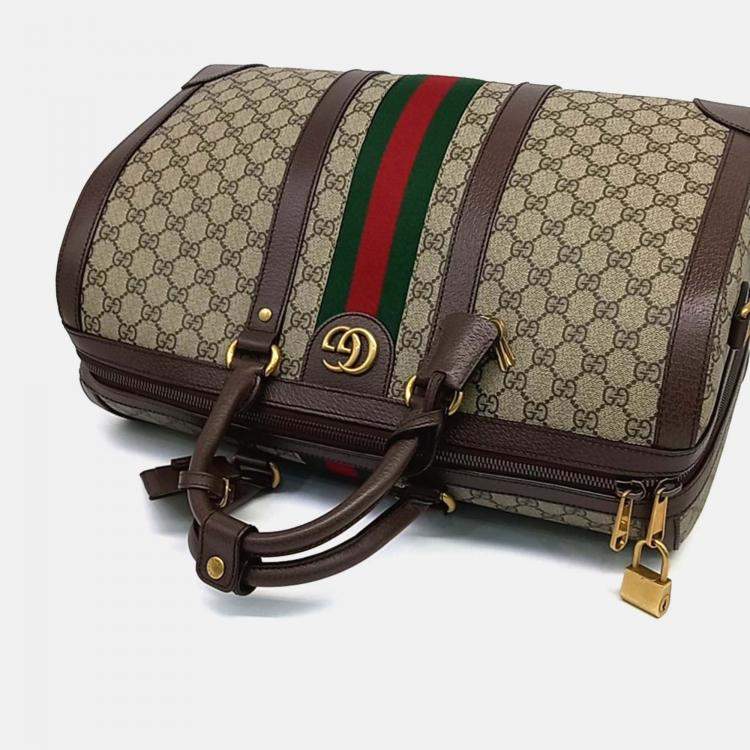Pre Owned Gucci Beige Coated Canvas Savoy Small Duffel Bag