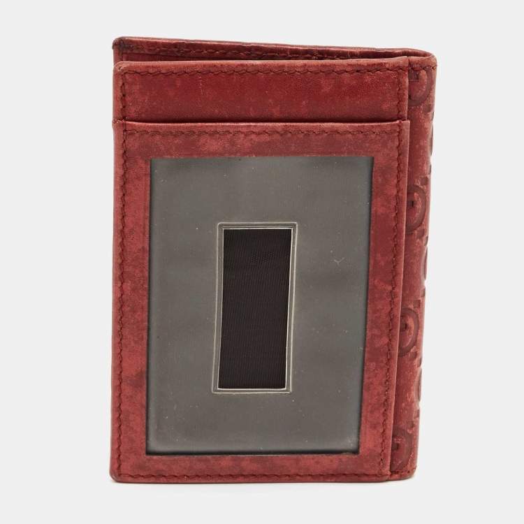 Pre Owned Gucci Red Guccissima Leather Lovely Heart Card Case