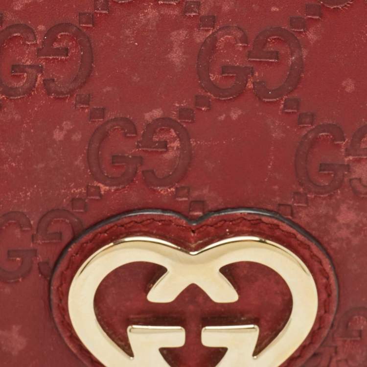 Pre Owned Gucci Red Guccissima Leather Lovely Heart Card Case