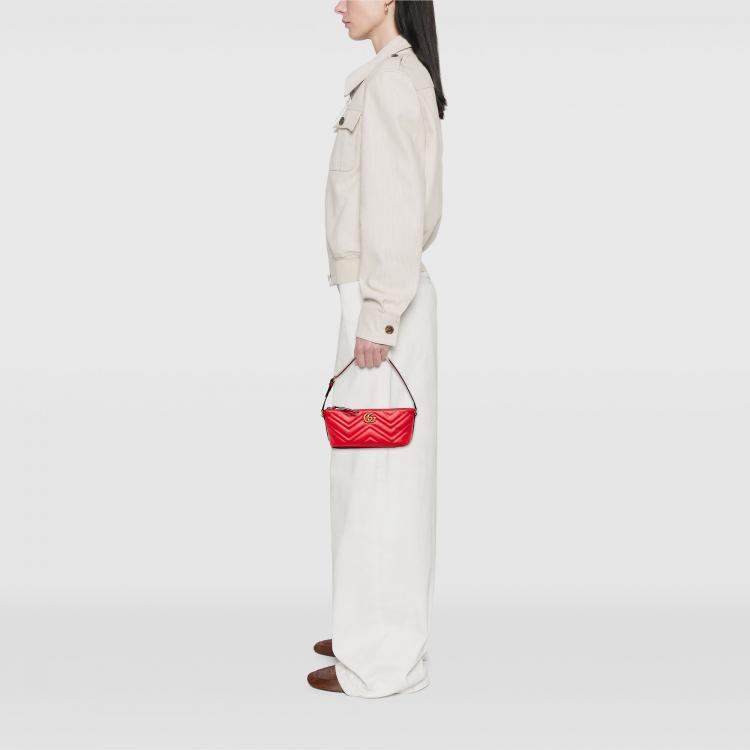 Pre Owned Gucci Red GG Marmont Matelasse Leather Shoulder Bag