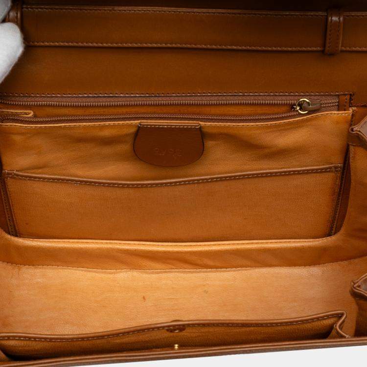 Pre Owned Gucci Brown Small Grained Calfskin Bamboo Top Handle Bag