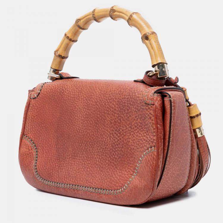 Pre Owned Gucci Brown Medium Leather New Bamboo Satchel