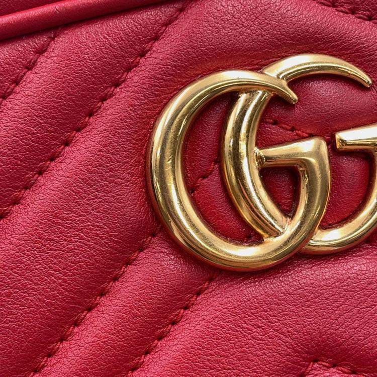 Pre Owned Gucci Gg Marmont Mini Shoulder Bag Red/Beige Leather Size Mini