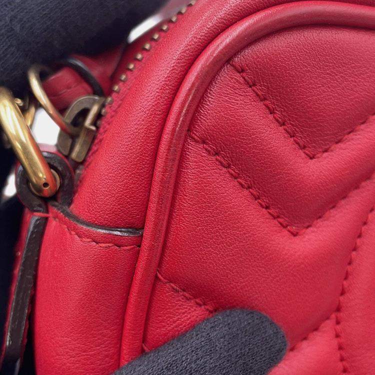 Pre Owned Gucci Gg Marmont Mini Shoulder Bag Red/Beige Leather Size Mini