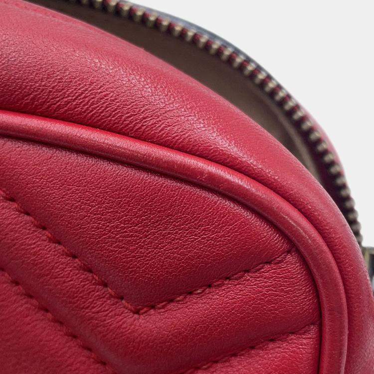Pre Owned Gucci Gg Marmont Mini Shoulder Bag Red/Beige Leather Size Mini