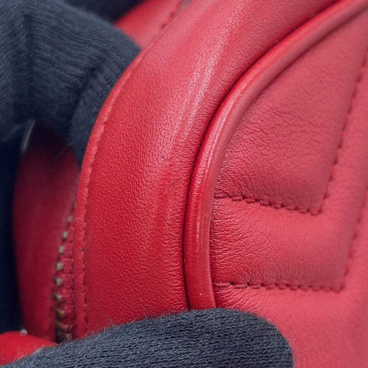 Pre Owned Gucci Gg Marmont Mini Shoulder Bag Red/Beige Leather Size Mini