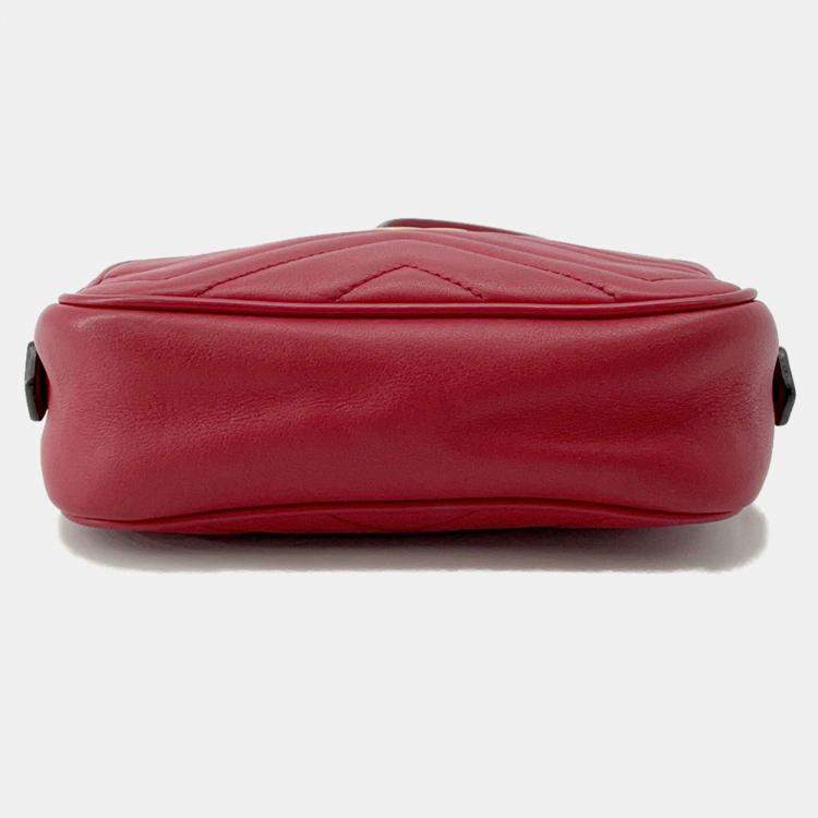 Pre Owned Gucci Gg Marmont Mini Shoulder Bag Red/Beige Leather Size Mini