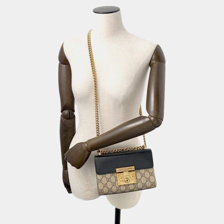مملوكة مسبقًا Gucci GG Supreme Padlock Chain shoulder Bag Beige/Black Gg Supreme Leather Size Small