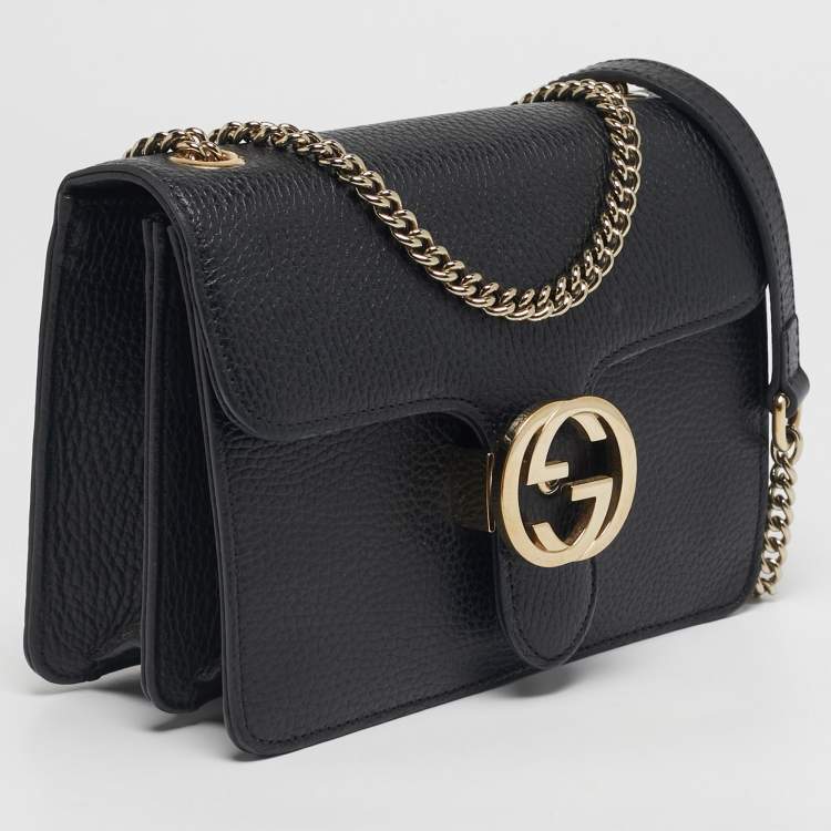 Pre Owned Gucci Black Leather Dollar Interlocking G Shoulder Bag