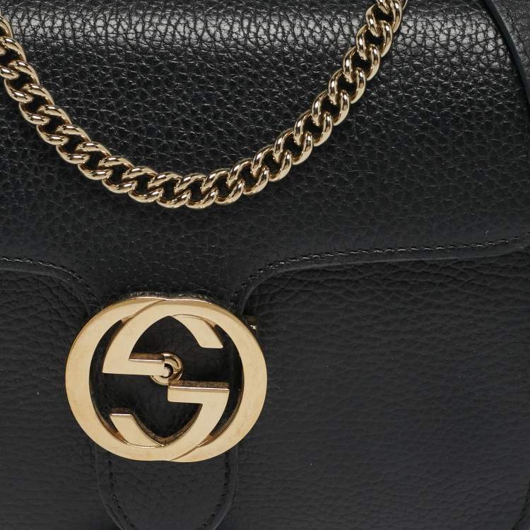 Pre Owned Gucci Black Leather Dollar Interlocking G Shoulder Bag