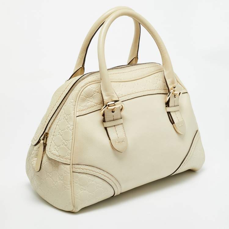 Pre Owned Gucci Off White Guccissima Leather Signoria Satchel