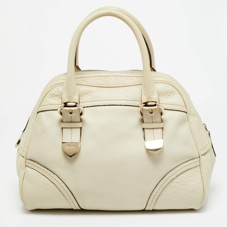 Pre Owned Gucci Off White Guccissima Leather Signoria Satchel