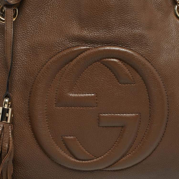 Pre Owned Gucci Brown Leather Medium Soho Chain Shoulder Bag