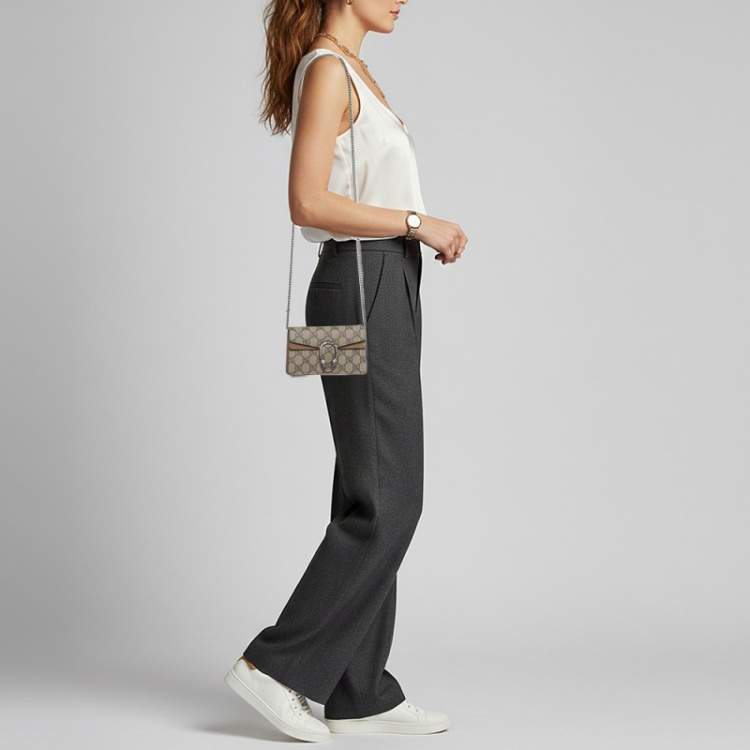 Pre Owned Gucci Beige GG Supreme Canvas and Leather Mini Dionysus Shoulder Bag