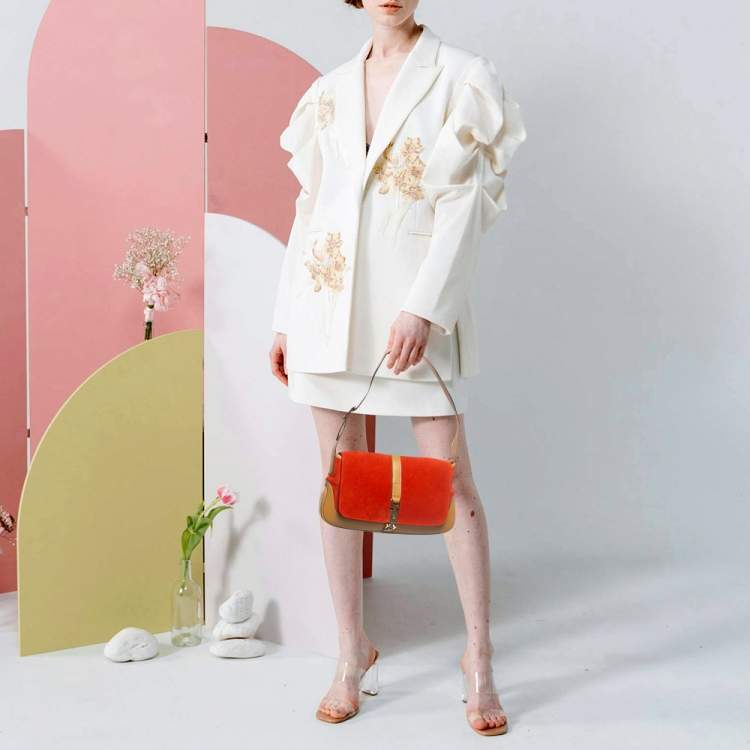 Pre Owned Gucci Jackie O Flap Tan/Orange Leather and Suede Shoulder Bag