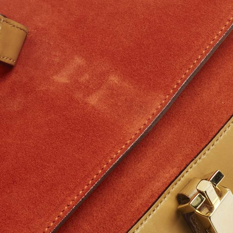 Pre Owned Gucci Jackie O Flap Tan/Orange Leather and Suede Shoulder Bag