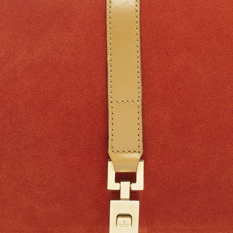 Pre Owned Gucci Jackie O Flap Tan/Orange Leather and Suede Shoulder Bag
