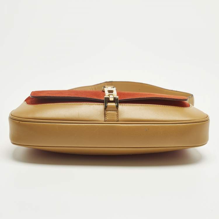 Pre Owned Gucci Jackie O Flap Tan/Orange Leather and Suede Shoulder Bag