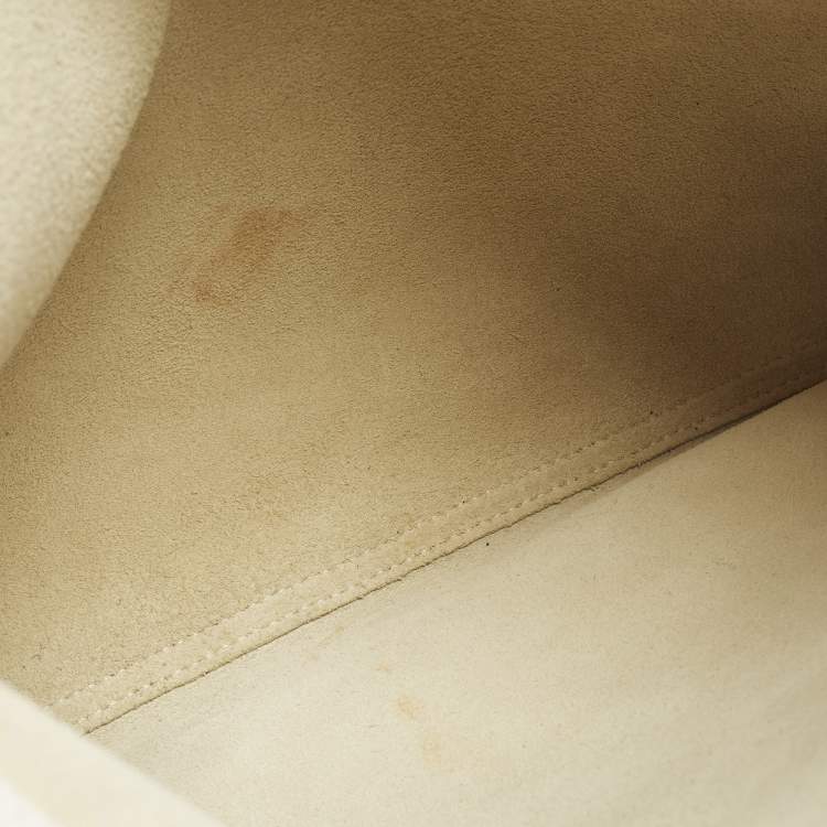 Pre Owned Gucci Logo Print Off White Leather Zip Pouch