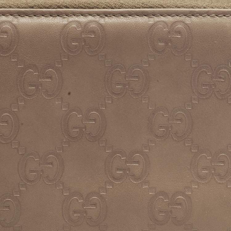 Pre Owned Gucci Interlocking G Beige Guccissima Leather Zip Around Wallet