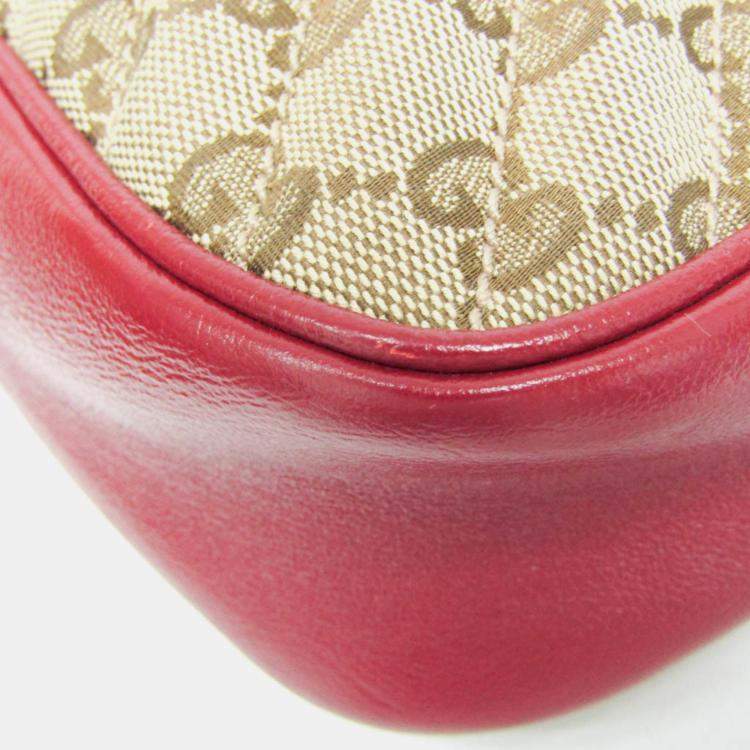 Pre Owned Gucci Beige/Red Leather GG Canvas Marmont Small Camera Shoulder Bag