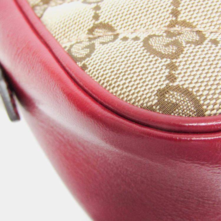 Pre Owned Gucci Beige/Red Leather GG Canvas Marmont Small Camera Shoulder Bag