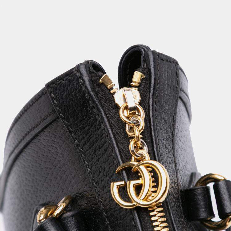 Pre Owned Gucci Black Small Leather Web Ophidia Satchel