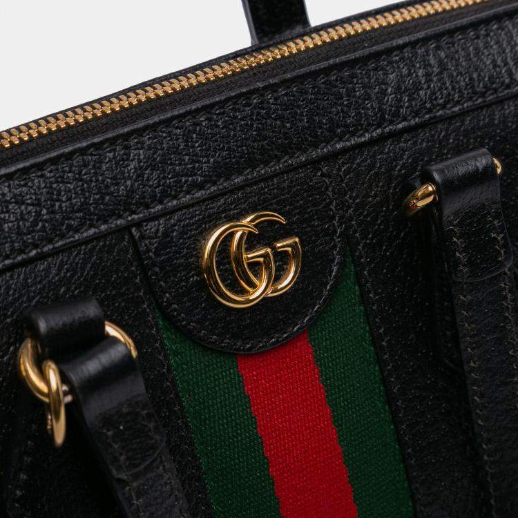 Pre Owned Gucci Black Small Leather Web Ophidia Satchel