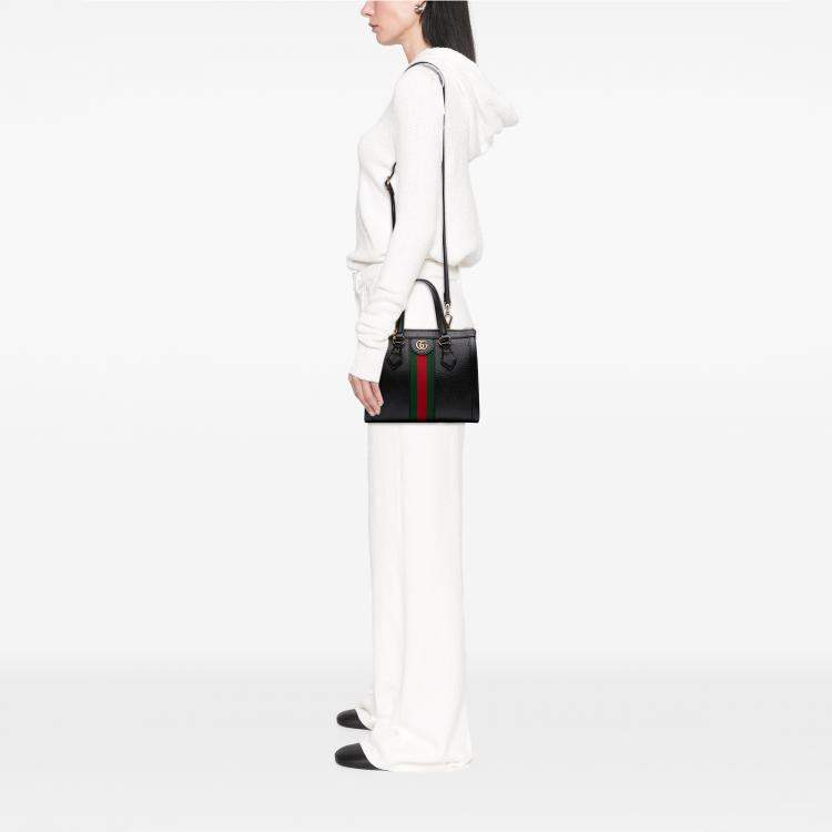 Pre Owned Gucci Black Small Leather Web Ophidia Satchel