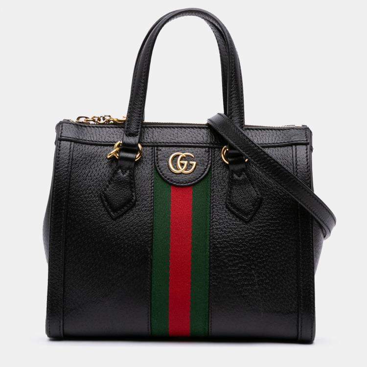 Pre Owned Gucci Black Small Leather Web Ophidia Satchel
