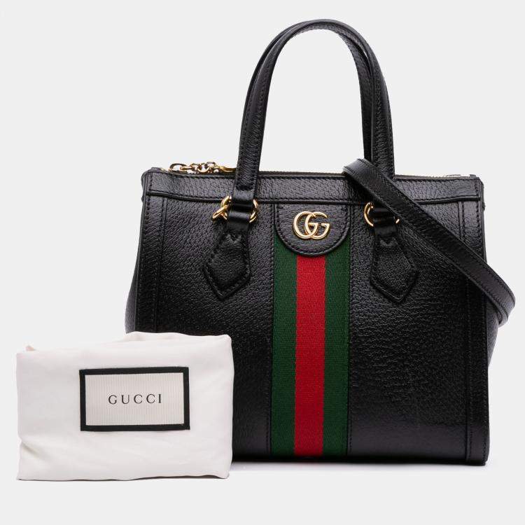 Pre Owned Gucci Black Small Leather Web Ophidia Satchel