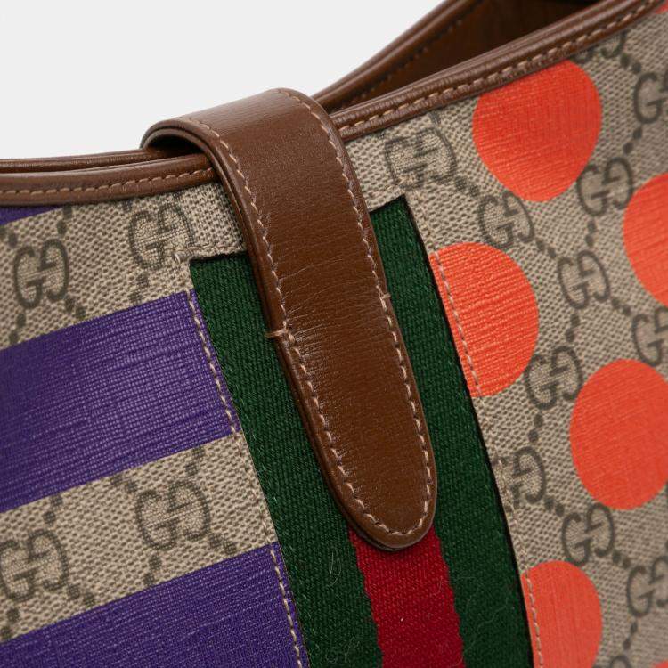 Pre Owned Gucci Beige Brown Small GG Supreme Web Geometric Jackie 1961 Crossbody