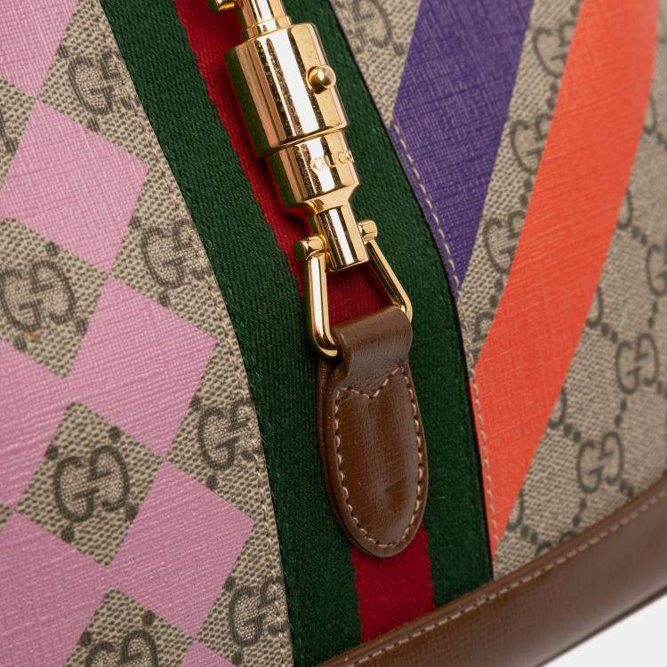 Pre Owned Gucci Beige Brown Small GG Supreme Web Geometric Jackie 1961 Crossbody