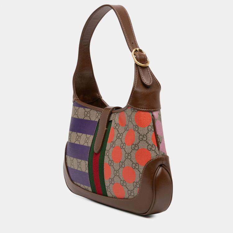 Pre Owned Gucci Beige Brown Small GG Supreme Web Geometric Jackie 1961 Crossbody