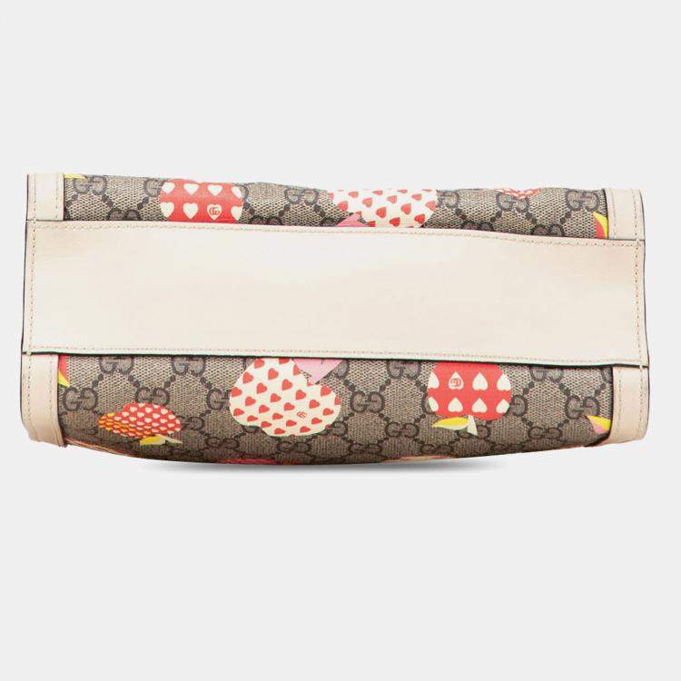 Pre Owned Gucci Brown Small GG Supreme Apple Heart Padlock Tote